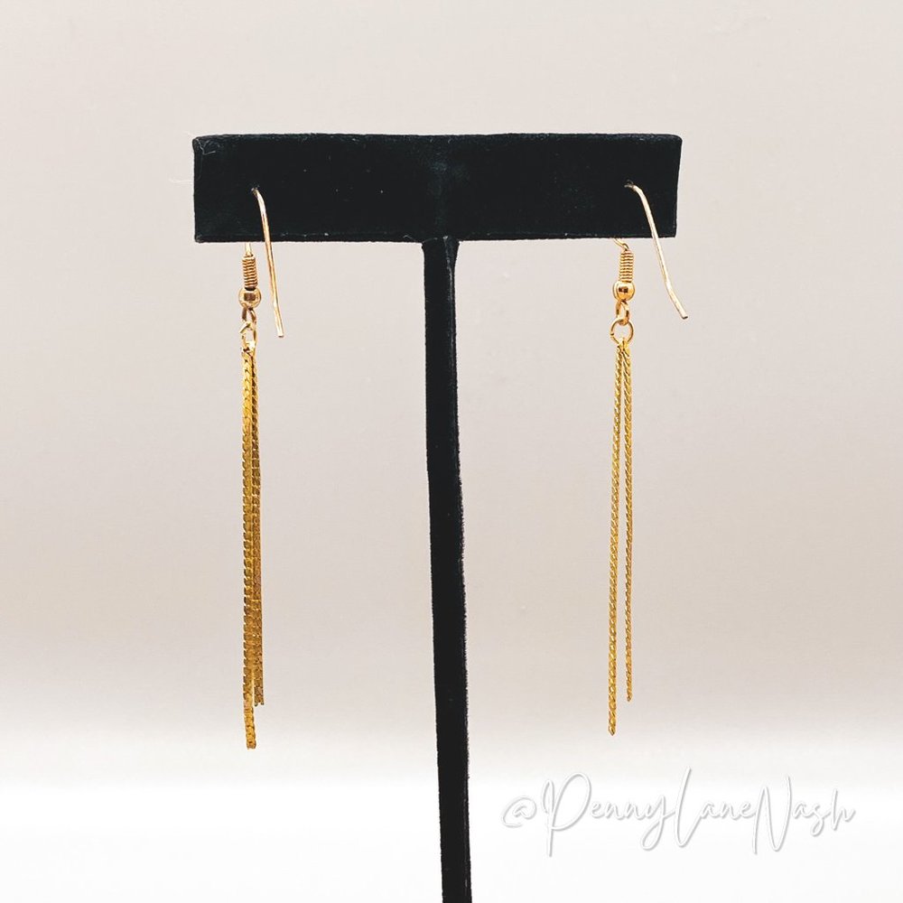 Vintage Gold Tone Double Chain Strand Earrings - Picture 4 of 4